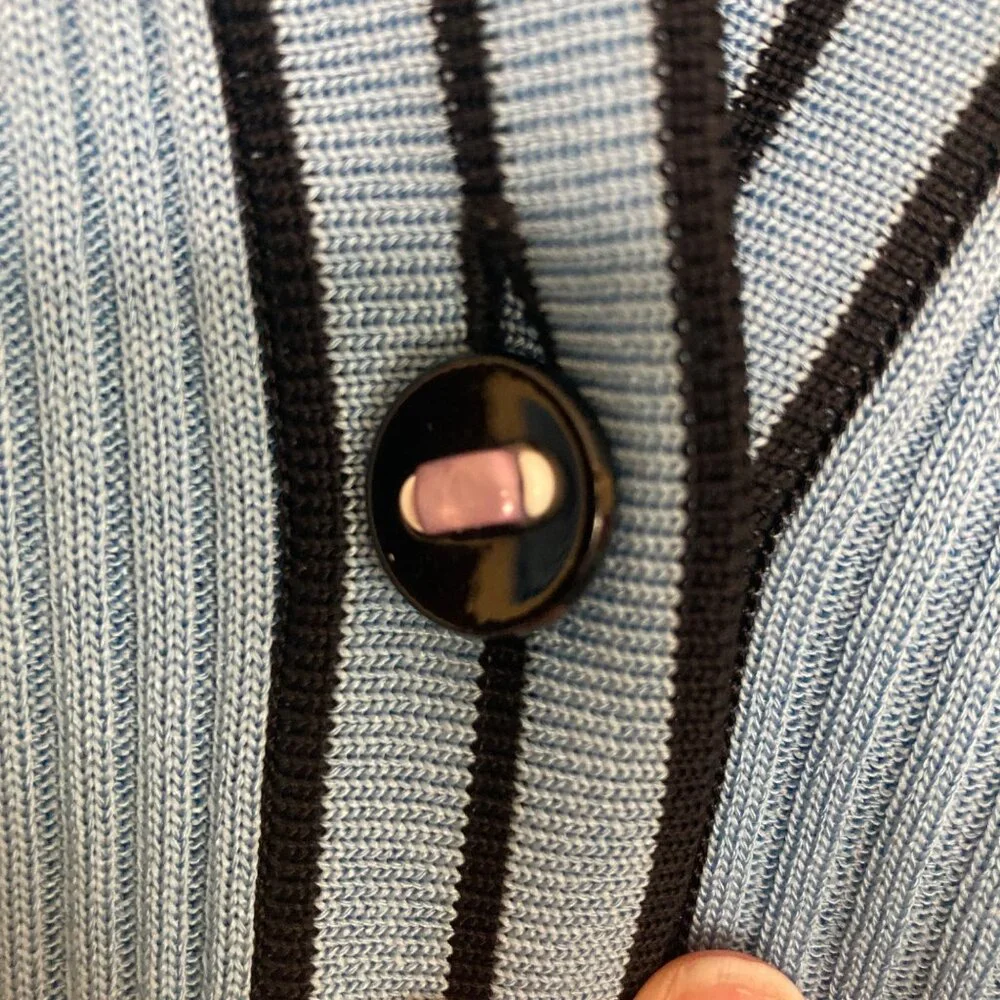 Exclusively Misook Womens M Blue Ribbed Long Cardigan Sweater Acrylic Flawed - Picture 6 of 11